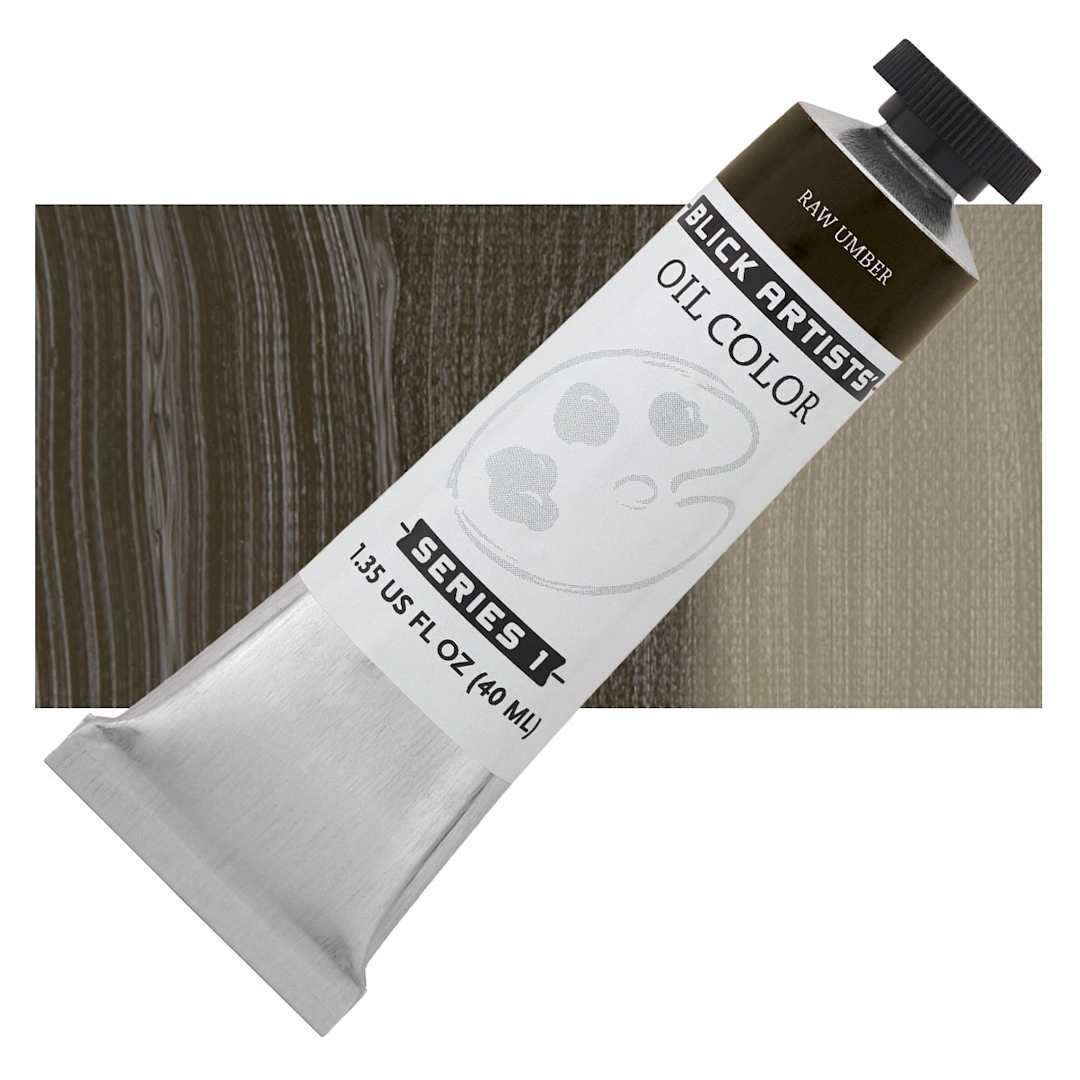 Open in modal - Blick Artists' Oil Paint - Raw Umber, 40 ml tube and swatch