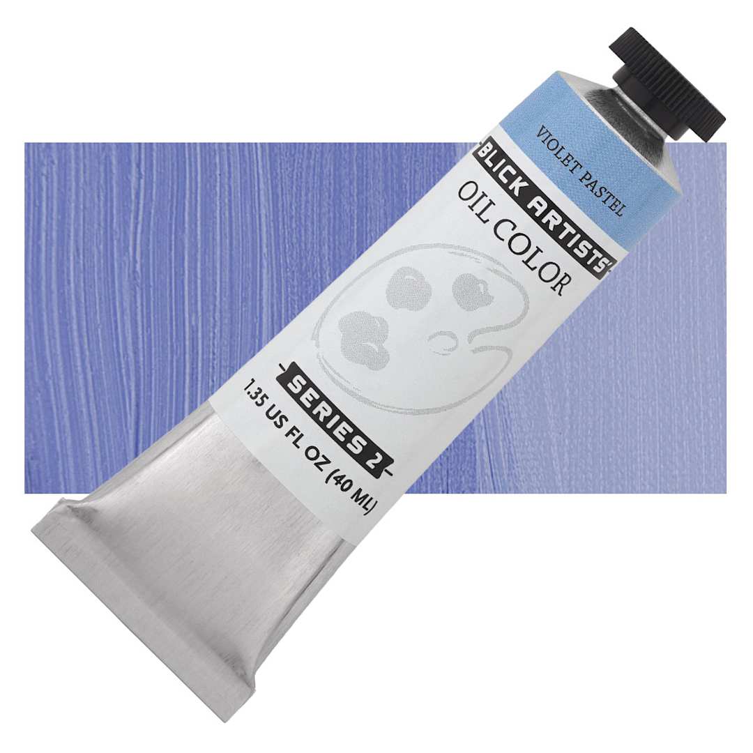Open in modal - Blick Artists' Oil Paint - Violet Pastel, 40 ml tube and swatch