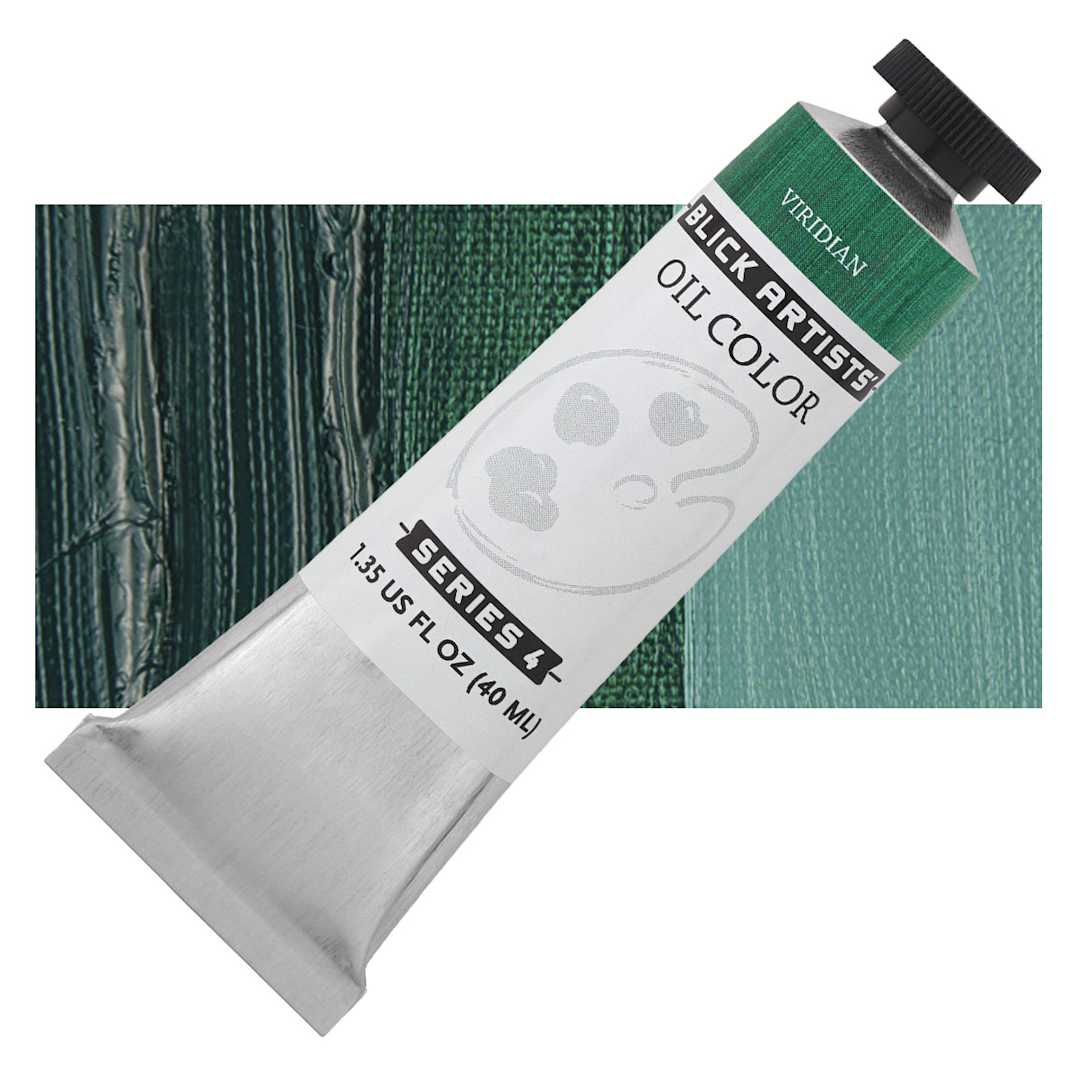 Open in modal - Blick Artists' Oil Paint - Viridian, 40 ml tube and swatch