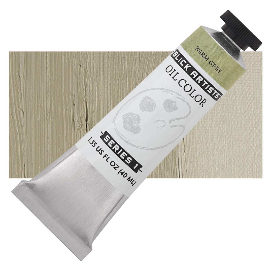 Open in modal - Blick Artists' Oil Paint - Warm Gray, 40 ml tube and swatch