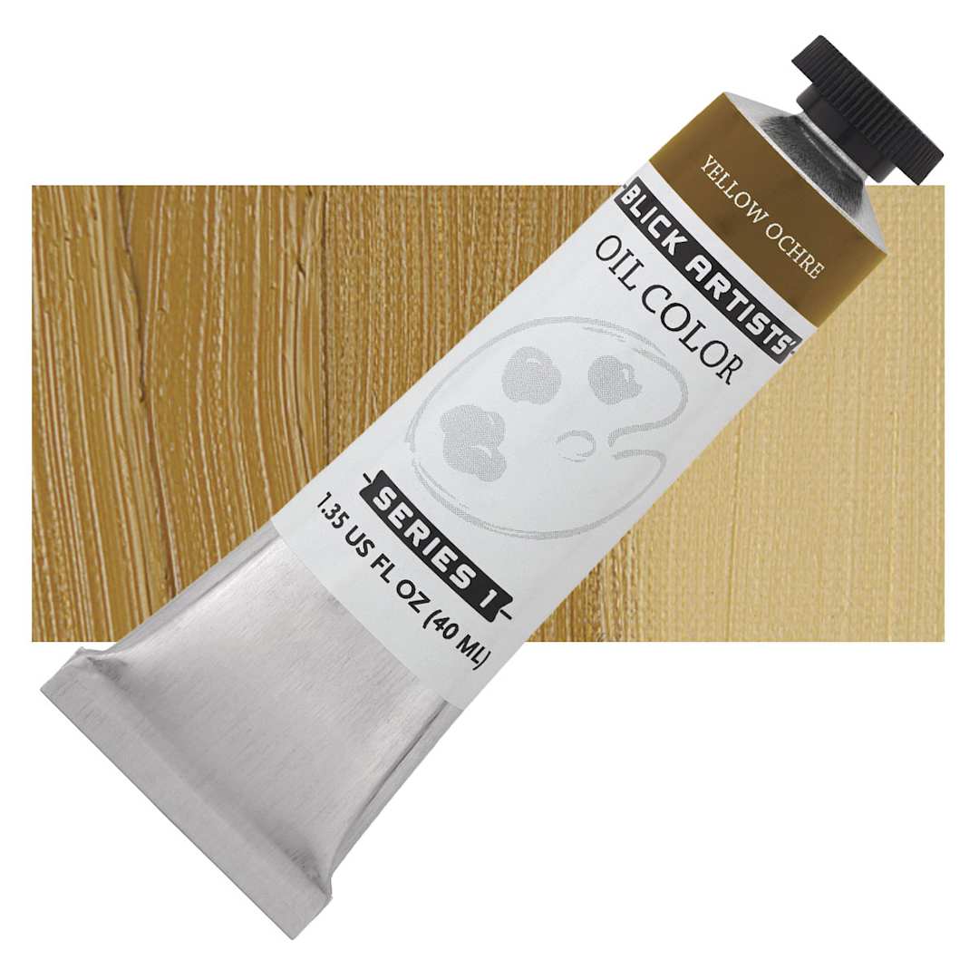 Open in modal - Blick Artists' Oil Paint - Yellow Ochre, 40 ml tube and swatch