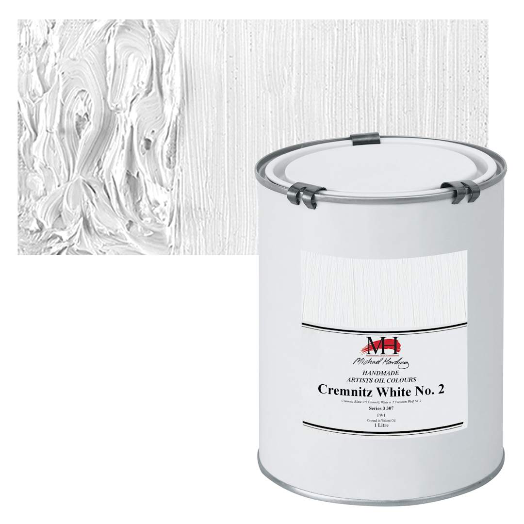 Open in modal - Michael Harding Artists Oil Paint - Cremnitz White (Walnut Oil), 1 Liter and swatch