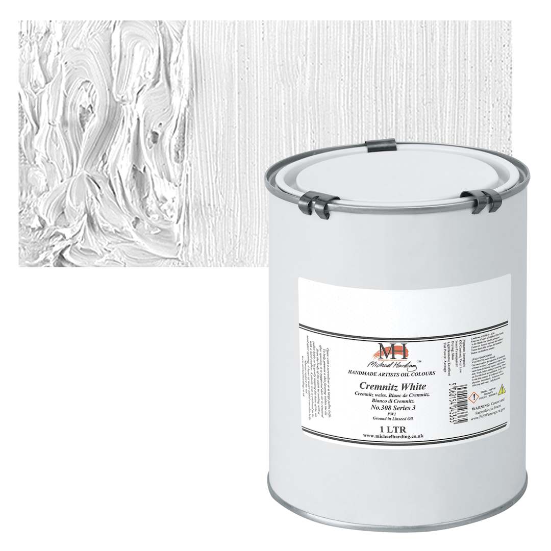 Open in modal - Michael Harding Artists Oil Paint - Cremnitz White (Linseed Oil), 1 Liter and swatch