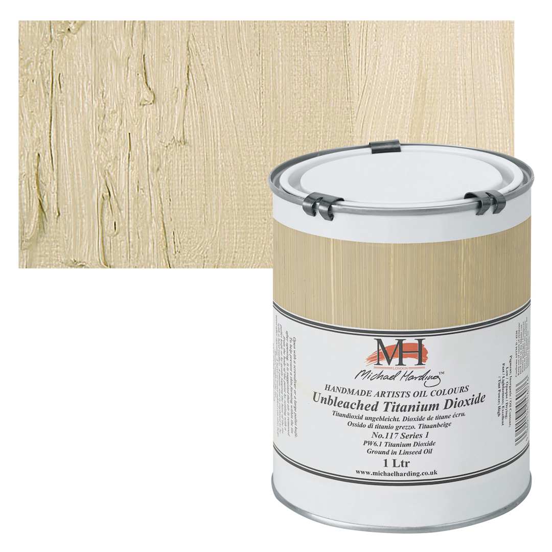 Open in modal - Michael Harding Artists Oil Paint - Unbleached Titanium Dioxide, 1 Liter and swatch