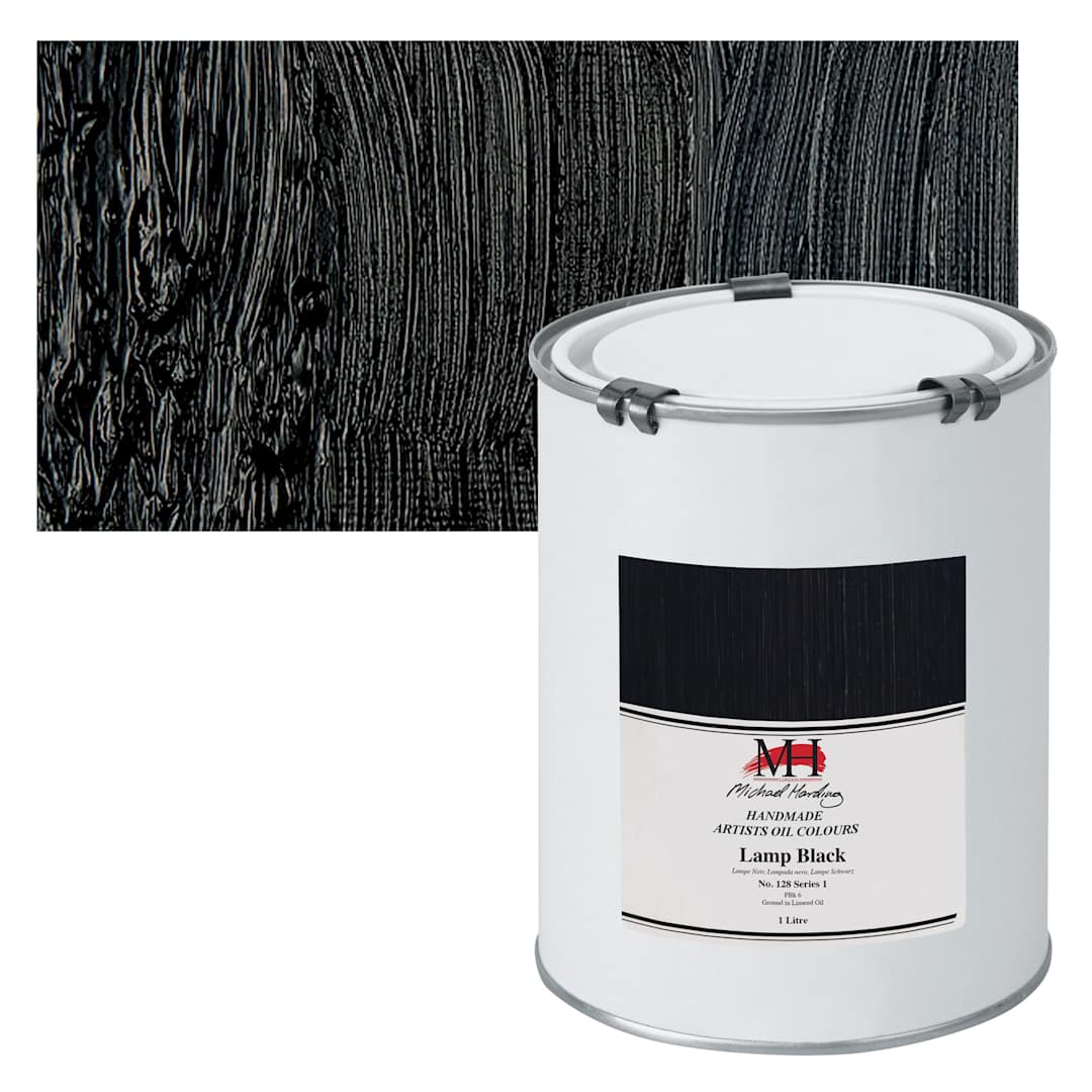 Open in modal - Michael Harding Artists Oil Paint - Lamp Black, 1 Liter and swatch