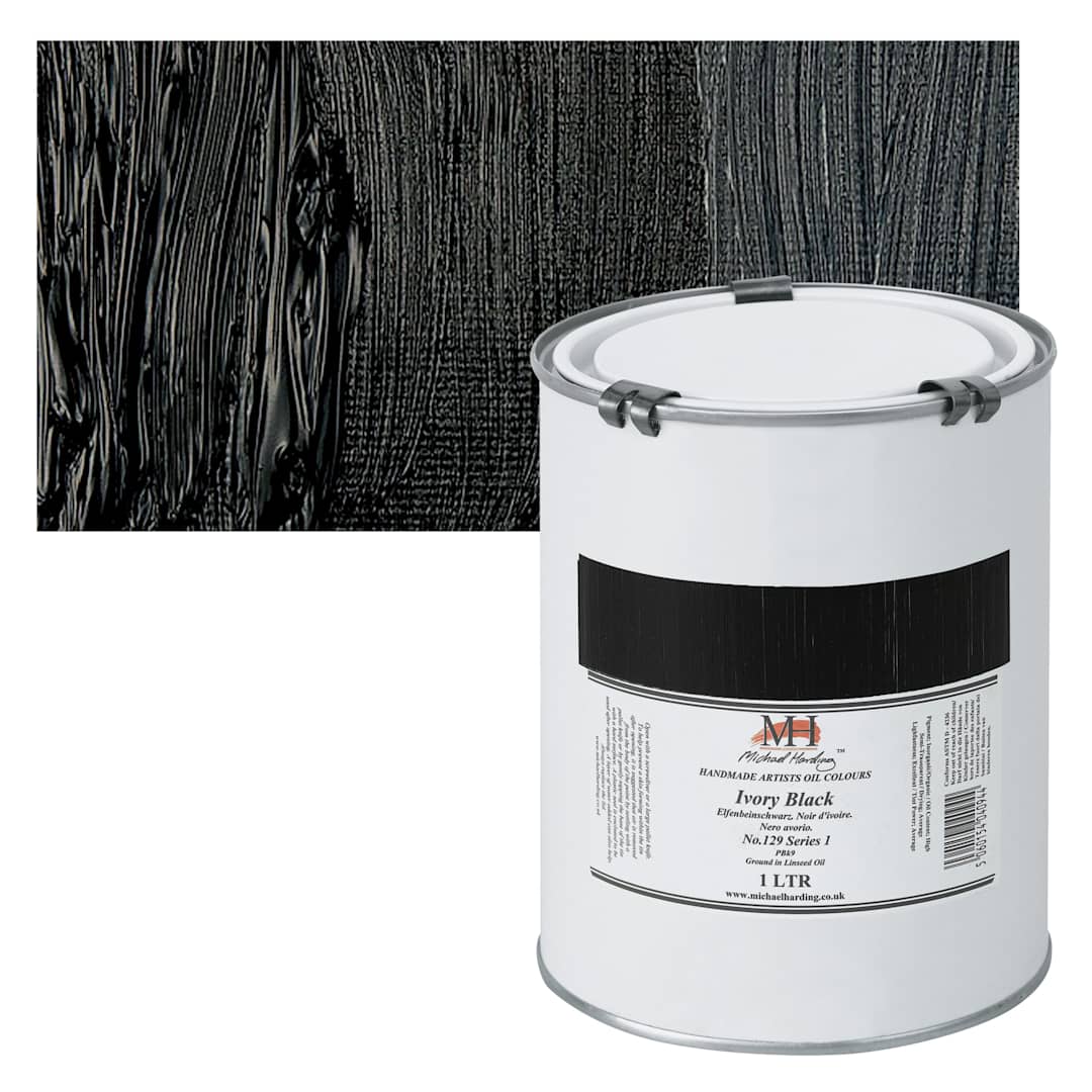 Open in modal - Michael Harding Artists Oil Paint - Ivory Black, 1 Liter and swatch