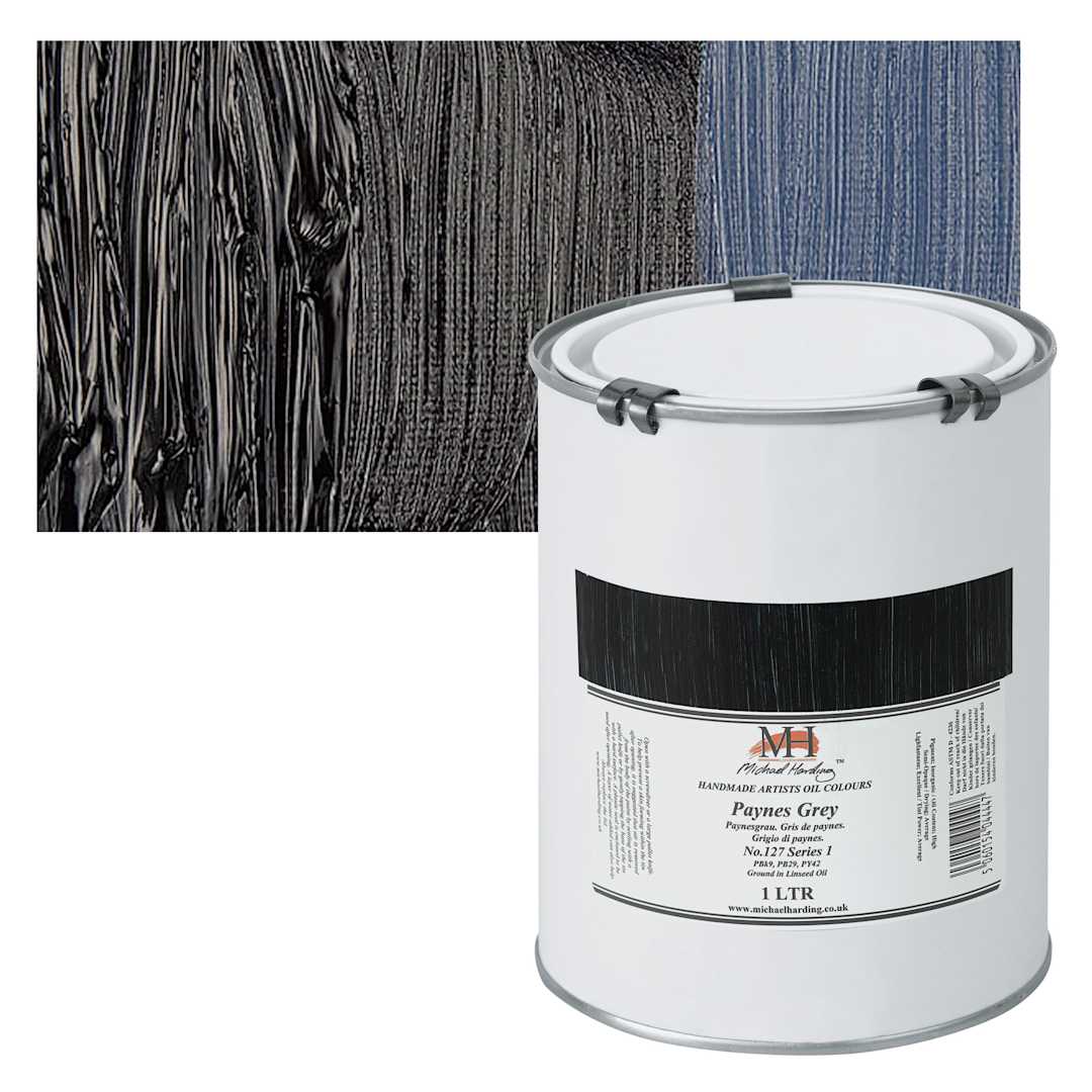 Open in modal - Michael Harding Artists Oil Paint - Payne's Grey, 1 Liter and swatch