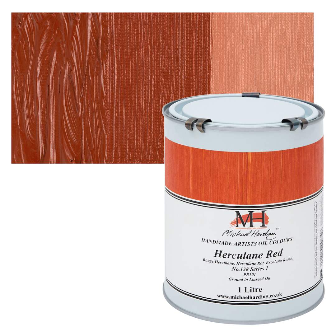 Open in modal - Michael Harding Artists Oil Color - Herculane Red 1 Liter Can and swatch