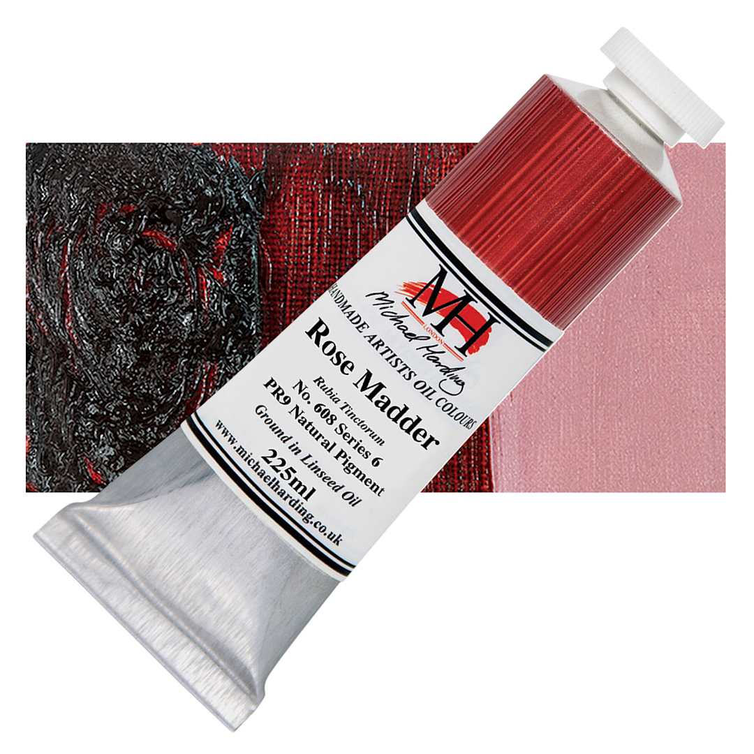 Open in modal - Michael Harding Artists Oil Paint - Rose Madder, 225 ml tube and swatch