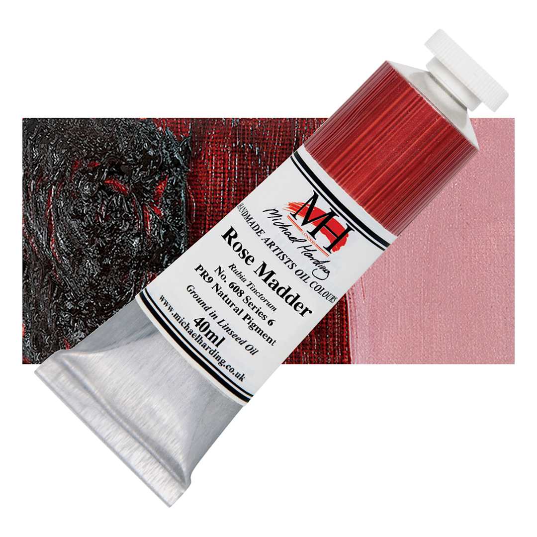 Open in modal - Michael Harding Artists Oil Paint - Rose Madder, 40 ml tube and swatch