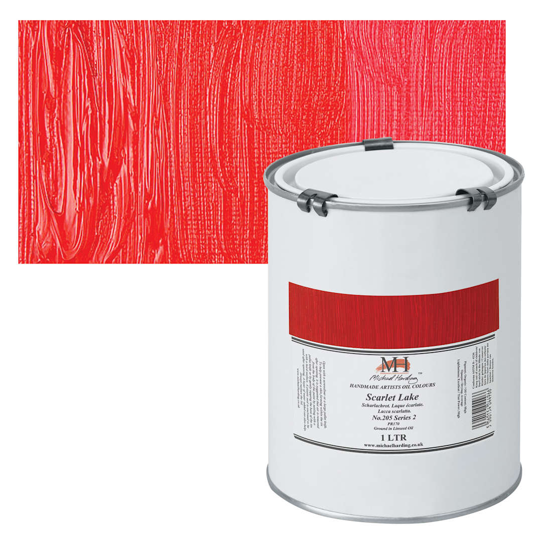 Open in modal - Michael Harding Artists Oil Paint - Scarlet Lake, 1 Liter and swatch