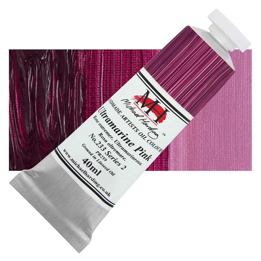 Open in modal - Michael Harding Artists Oil Color - Ultramarine Pink, 40 ml tube and swatch