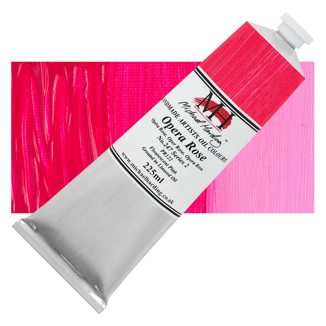 Open in modal - Michael Harding Artists Oil Color - Opera Rose, 225 ml tube and swatch