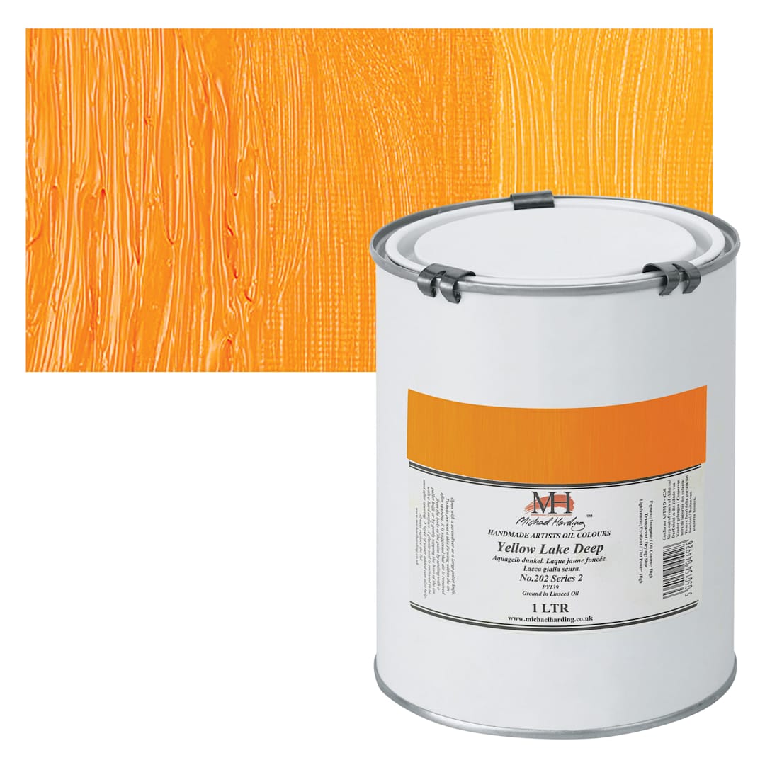 Open in modal - Michael Harding Artists Oil Paint - Yellow Lake Deep, 1 Liter and swatch