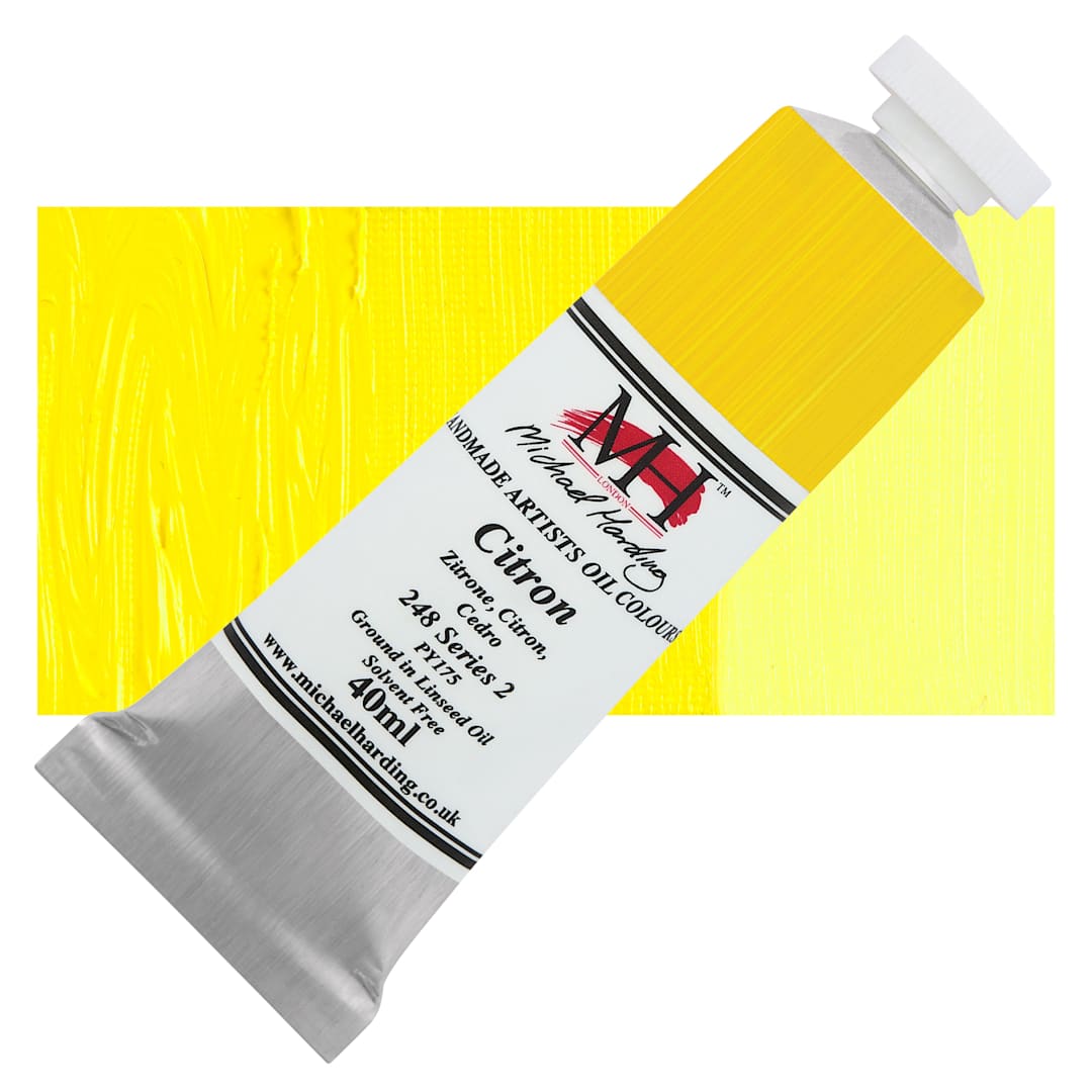 Open in modal - Michael Harding Artists Oil Color - Citron, 40 ml tube and swatch