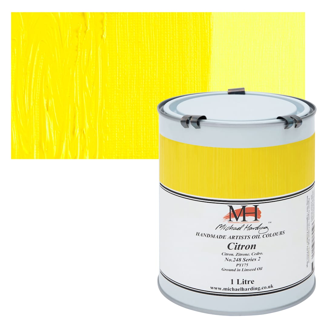 Open in modal - Michael Harding Artists Oil Color - Citron, 1 Liter can and swatch