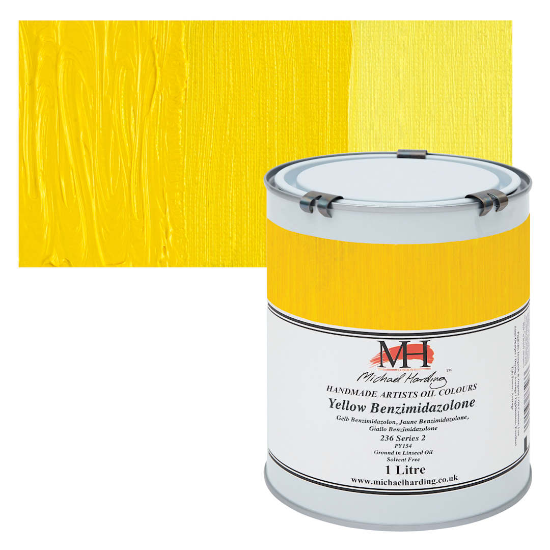 Open in modal - Michael Harding Artists Oil Color - Yellow Benzimidazolone, 1 Liter can and swatch