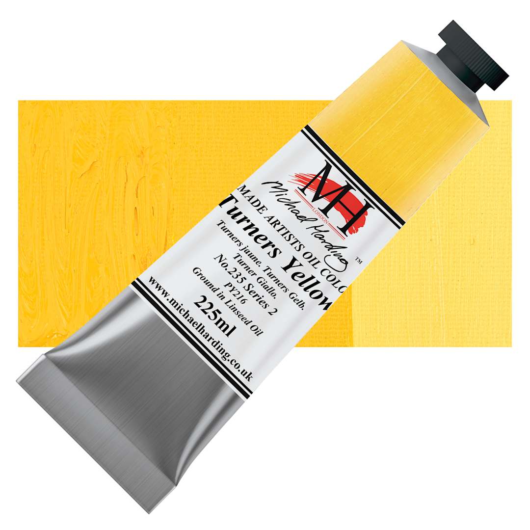 Open in modal - Michael Harding Artists Oil Color - Turners Yellow, 225 ml tube and swatch