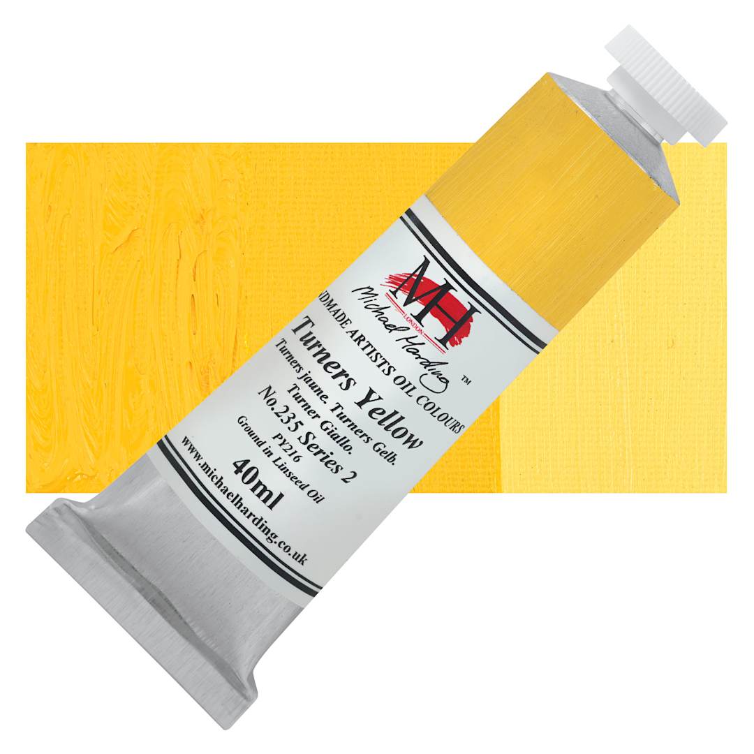 Open in modal - Michael Harding Artists Oil Color - Turners Yellow, 40 ml tube and swatch