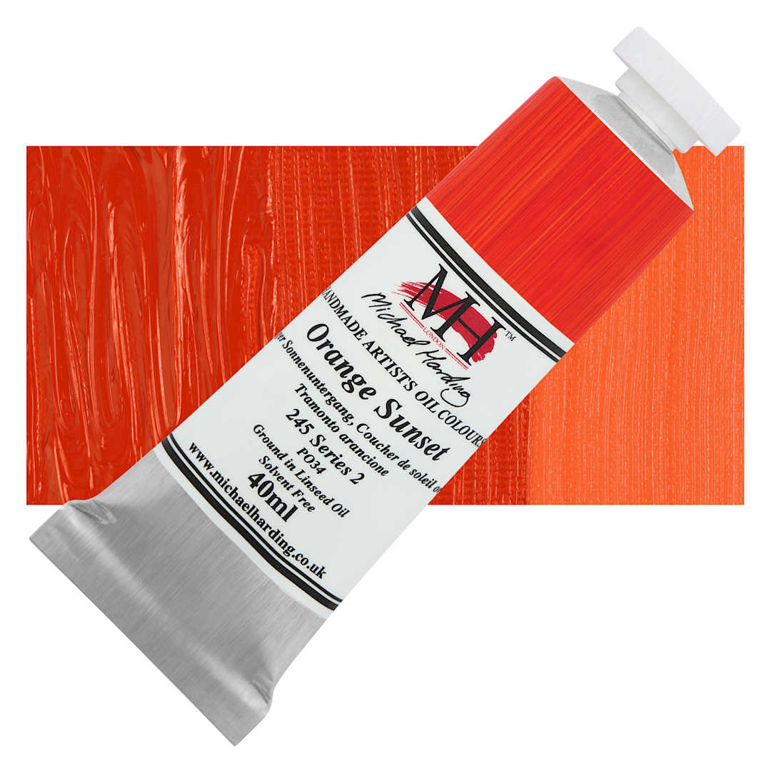 Open in modal - Michael Harding Artists Oil Color - Orange Sunset, 40 ml tube and swatch