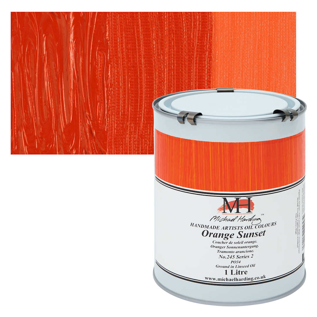 Open in modal - Michael Harding Artists Oil Color - Orange Sunset, 1 Liter can and seatch