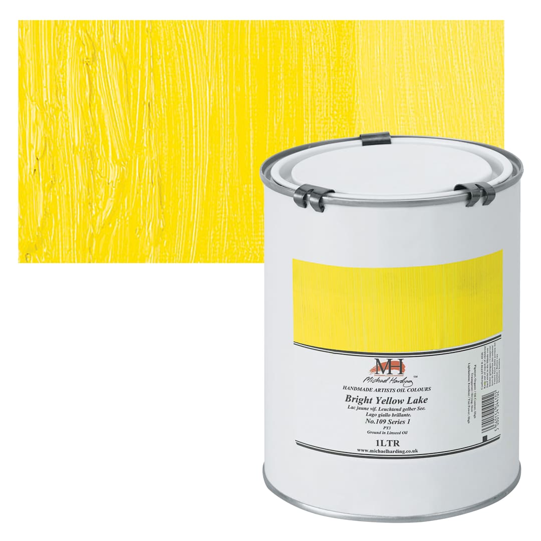 Open in modal - Michael Harding Artists Oil Paint - Bright Yellow Lake, 1 Liter and swatch