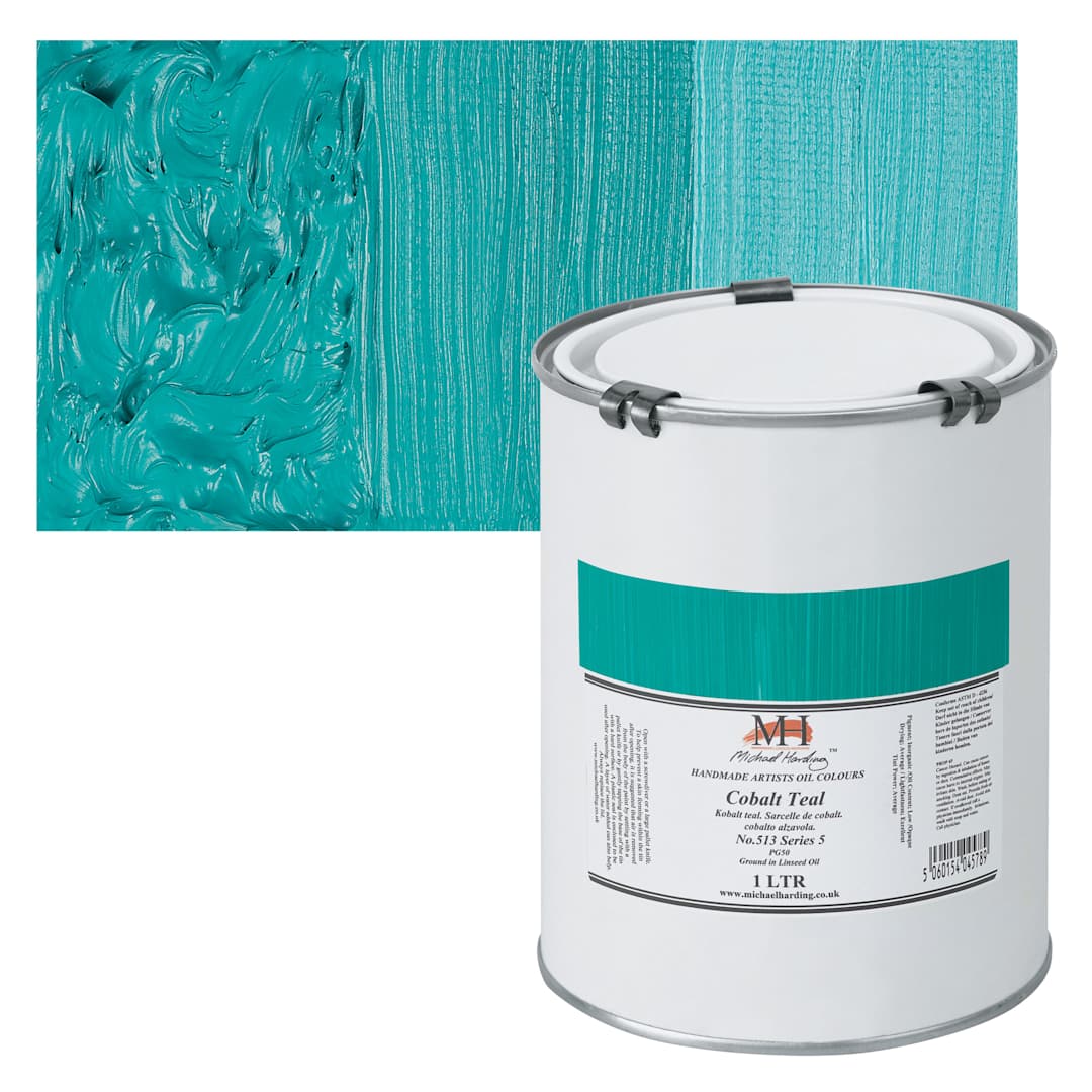 Open in modal - Michael Harding Artists Oil Paint - Cobalt Teal, 1 Liter and swatch