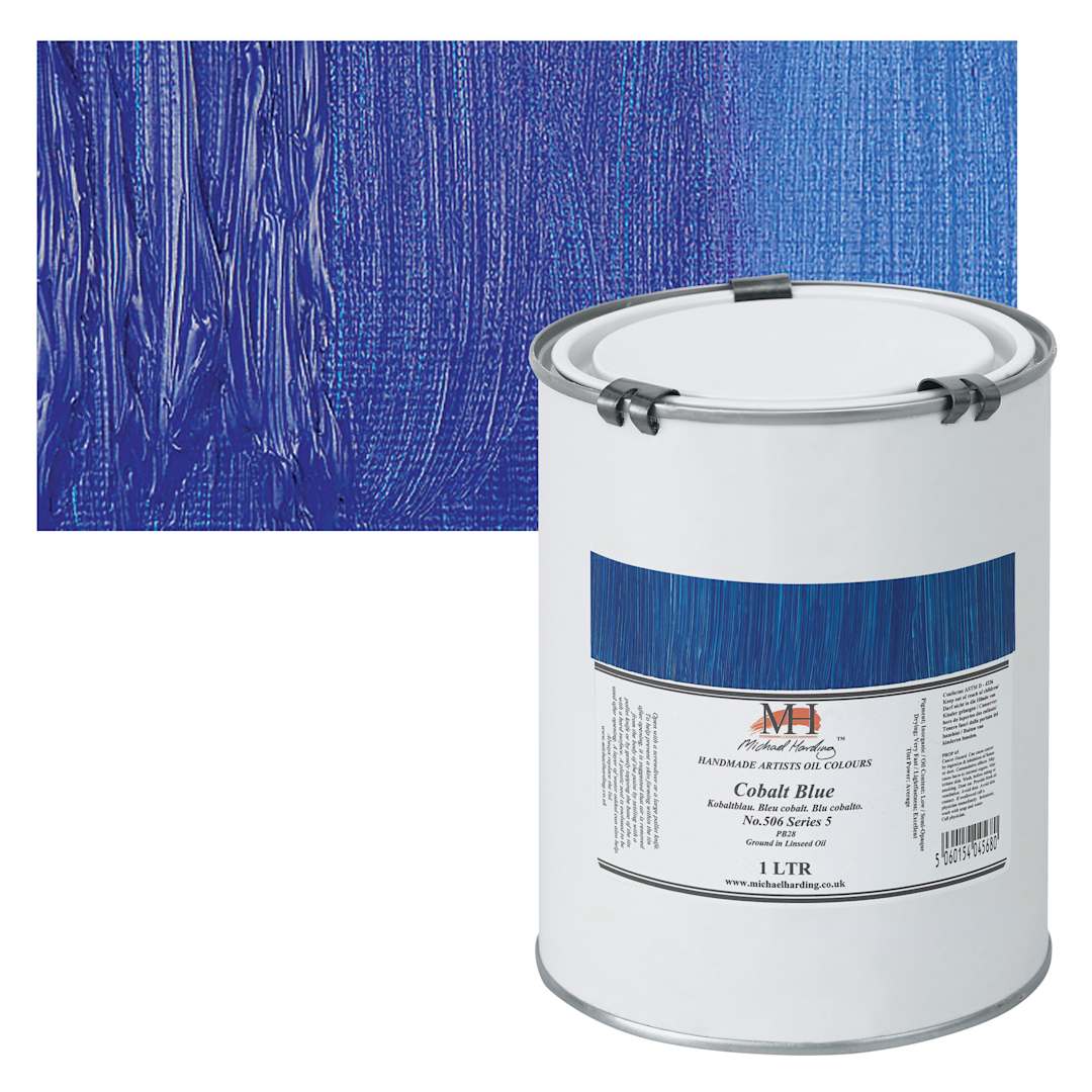 Open in modal - Michael Harding Artists Oil Paint - Cobalt Blue, 1 Liter and swatch