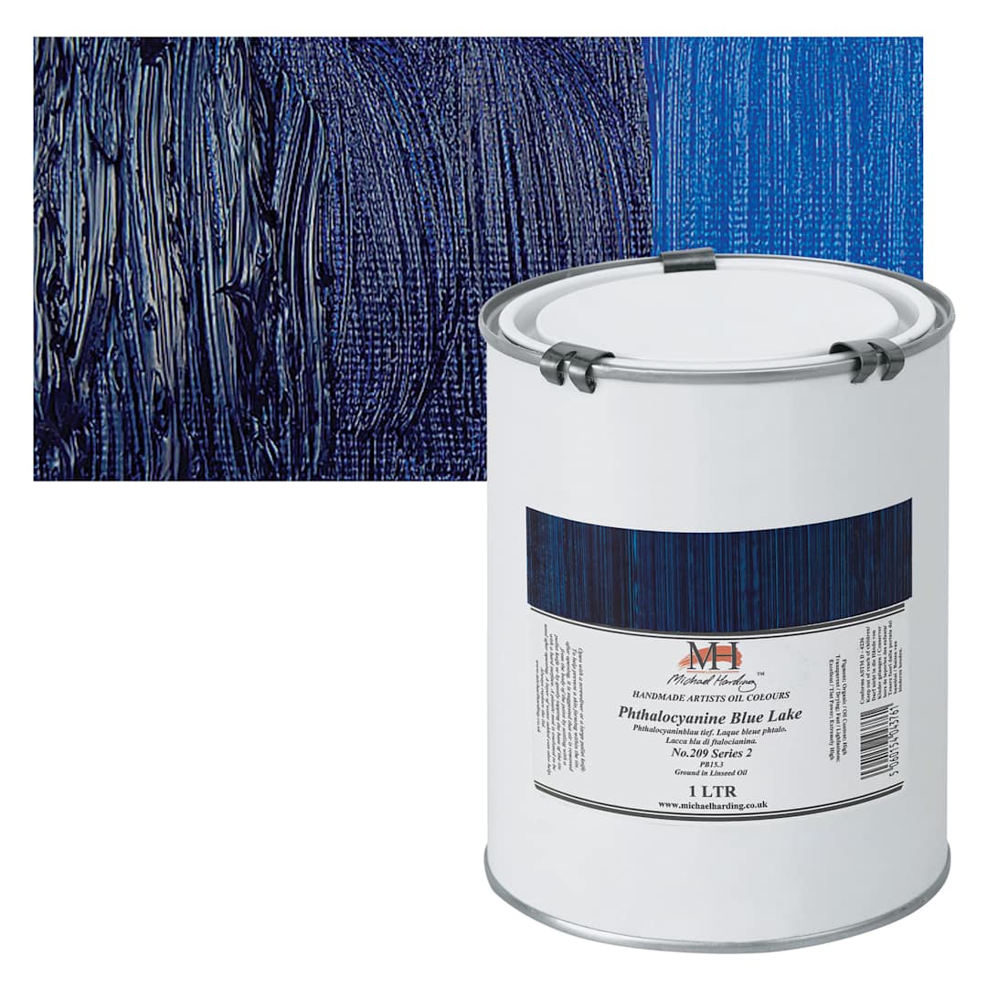 Open in modal - Michael Harding Artists Oil Paint - Phthalo Blue Lake, 1 Liter and swatch