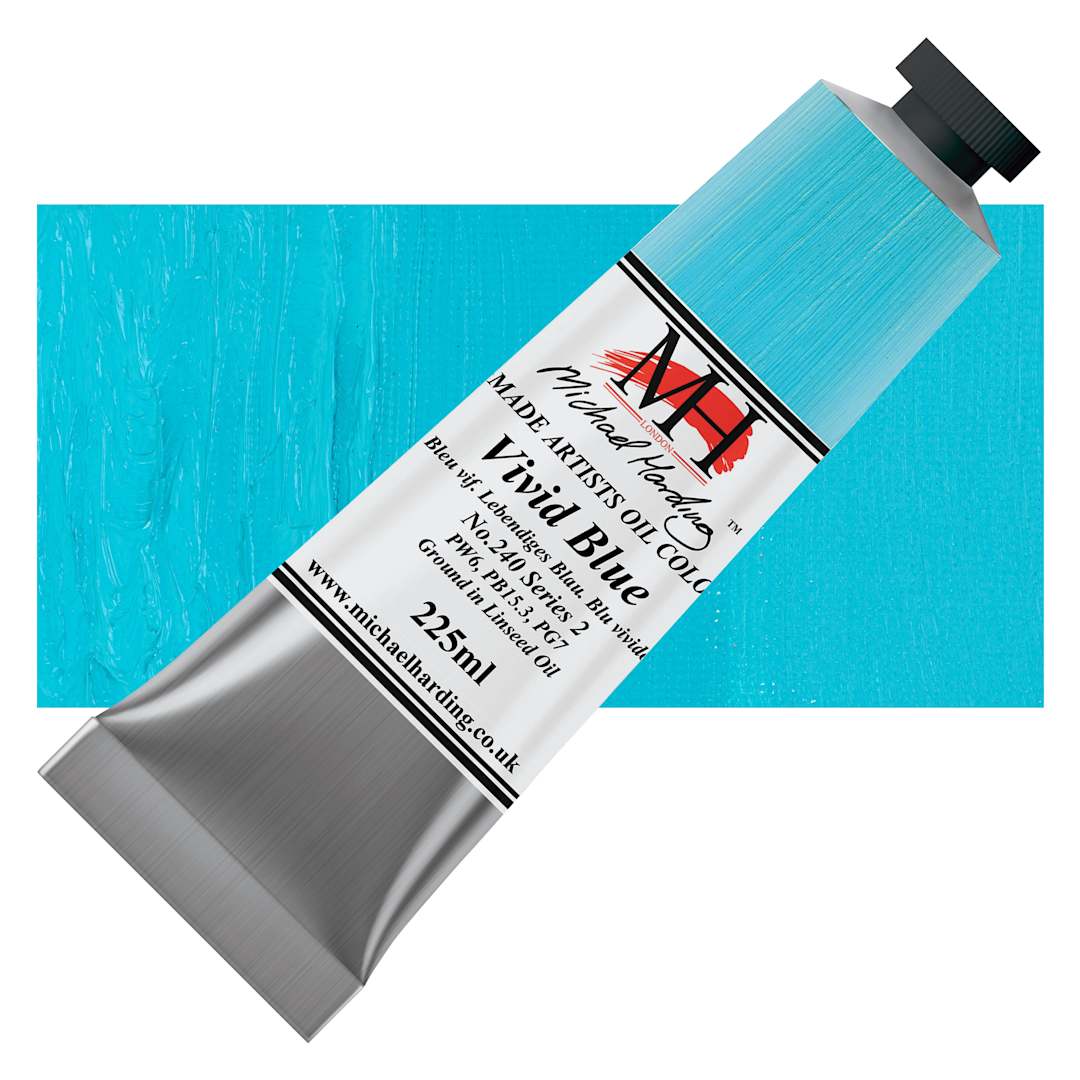 Open in modal - Michael Harding Artists Oil Color - Vivid Blue, 225 ml tube and swatch