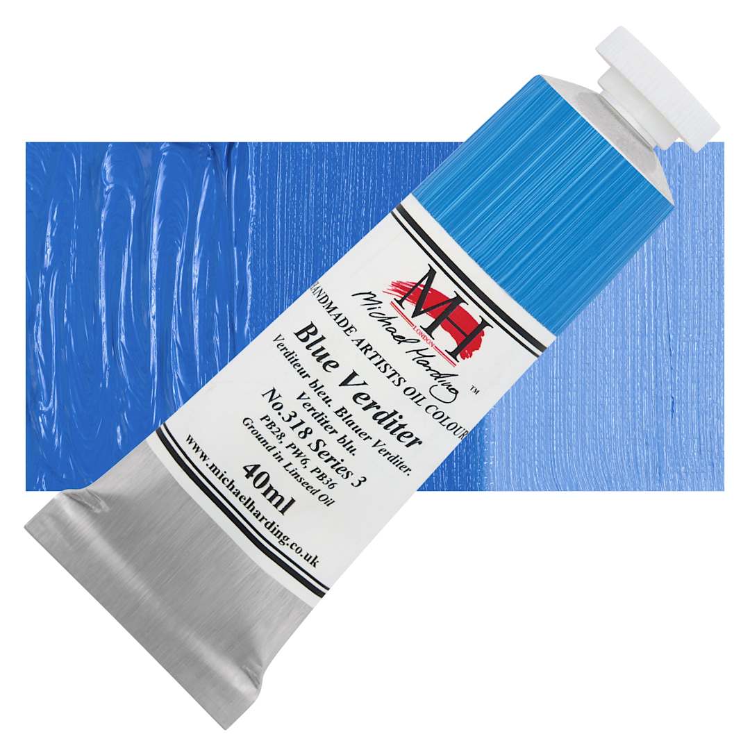 Open in modal - Michael Harding Artists Oil Color - Blue Verditer, 40 ml tube and swatch