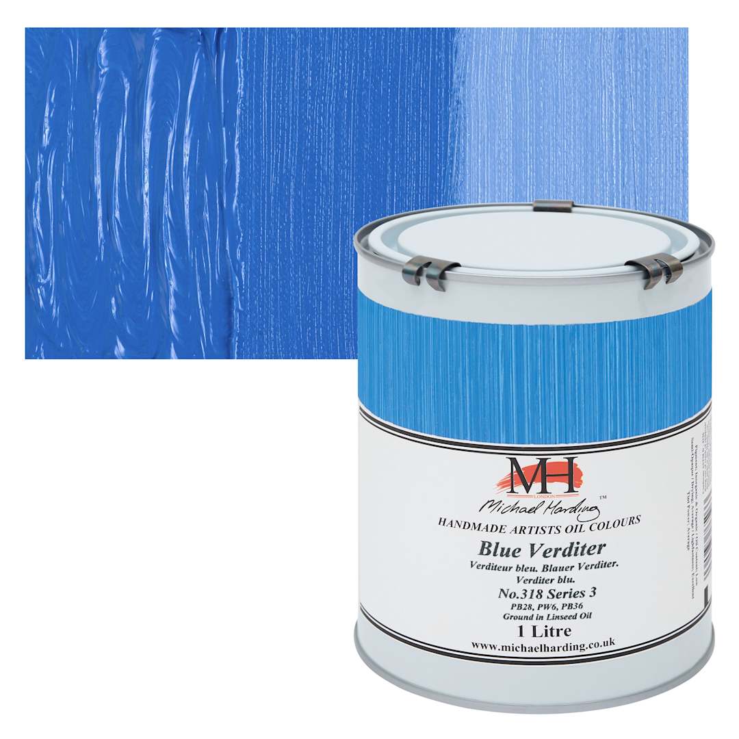 Open in modal - Michael Harding Artists Oil Color - Blue Verditer, 1 Liter can and swatch