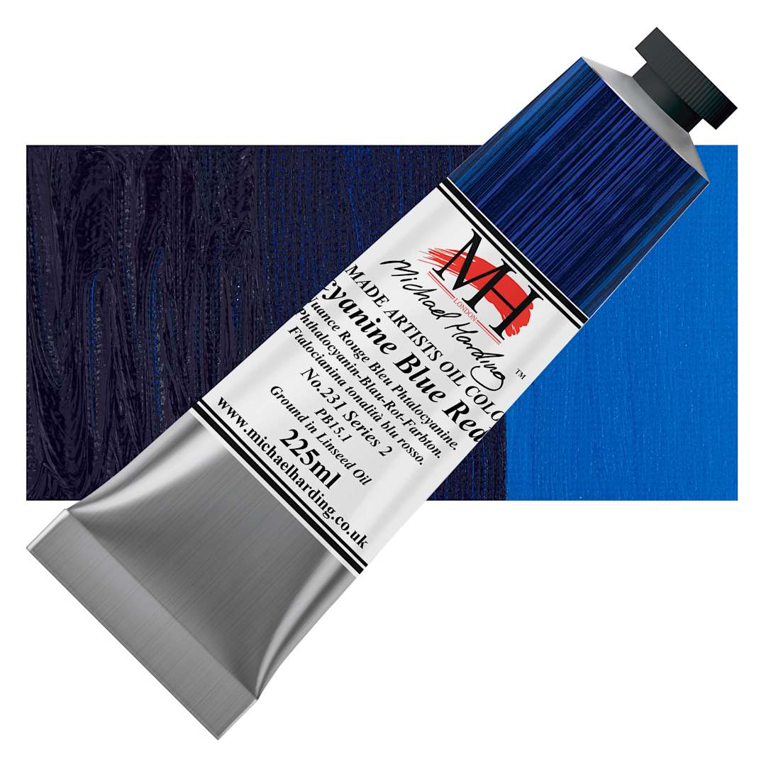 Open in modal - Michael Harding Artists Oil Color - Phthalo Blue Red Shade, 225 ml tube and swatch