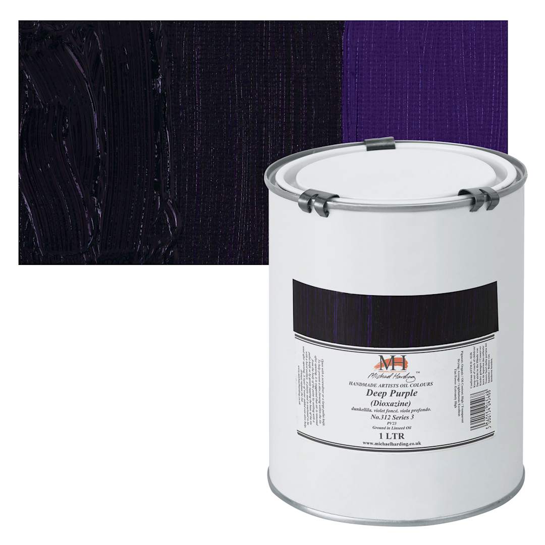 Open in modal - Michael Harding Artists Oil Paint - Deep Purple (Dioxazine), 1 Liter and swatch