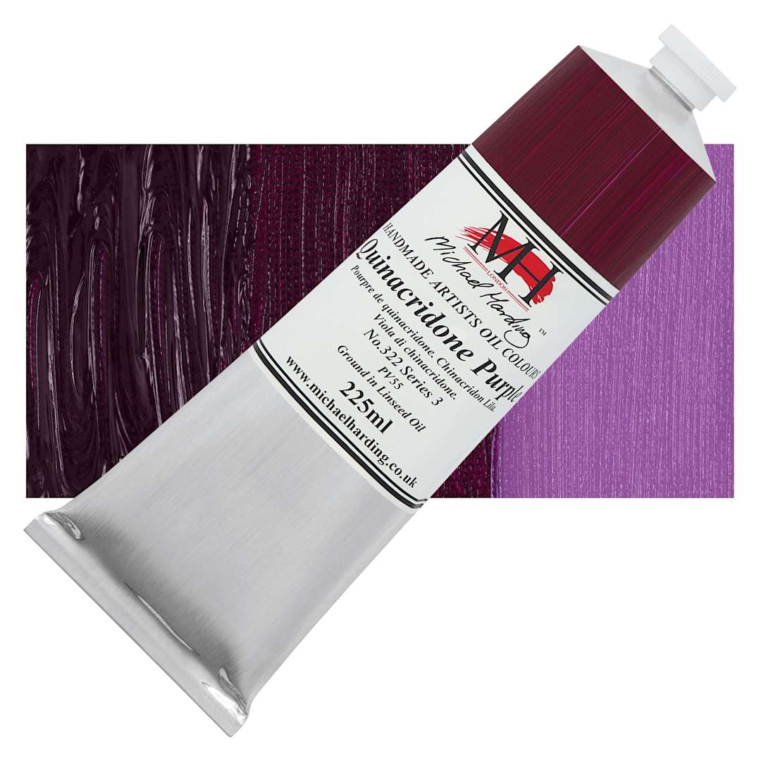 Open in modal - Michael Harding Artists Oil Color - Quinacridone Purple, 225 ml tube and swatch