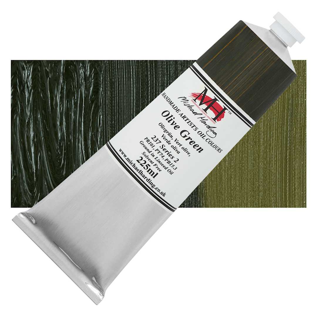 Open in modal - Michael Harding Artists Oil Color - Olive Green, 225 ml tube and swatch