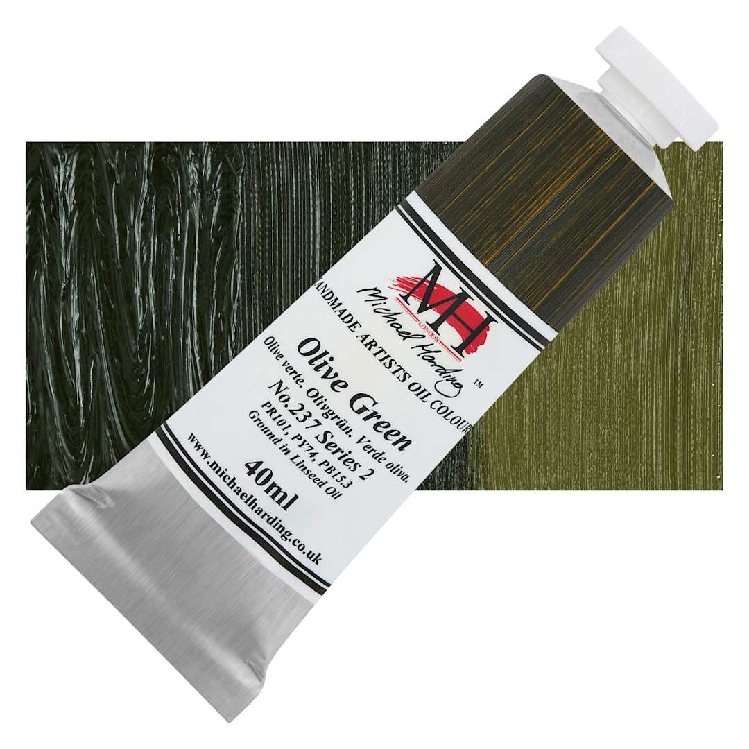 Open in modal - Michael Harding Artists Oil Color - Olive Green, 40 ml tube and swatch