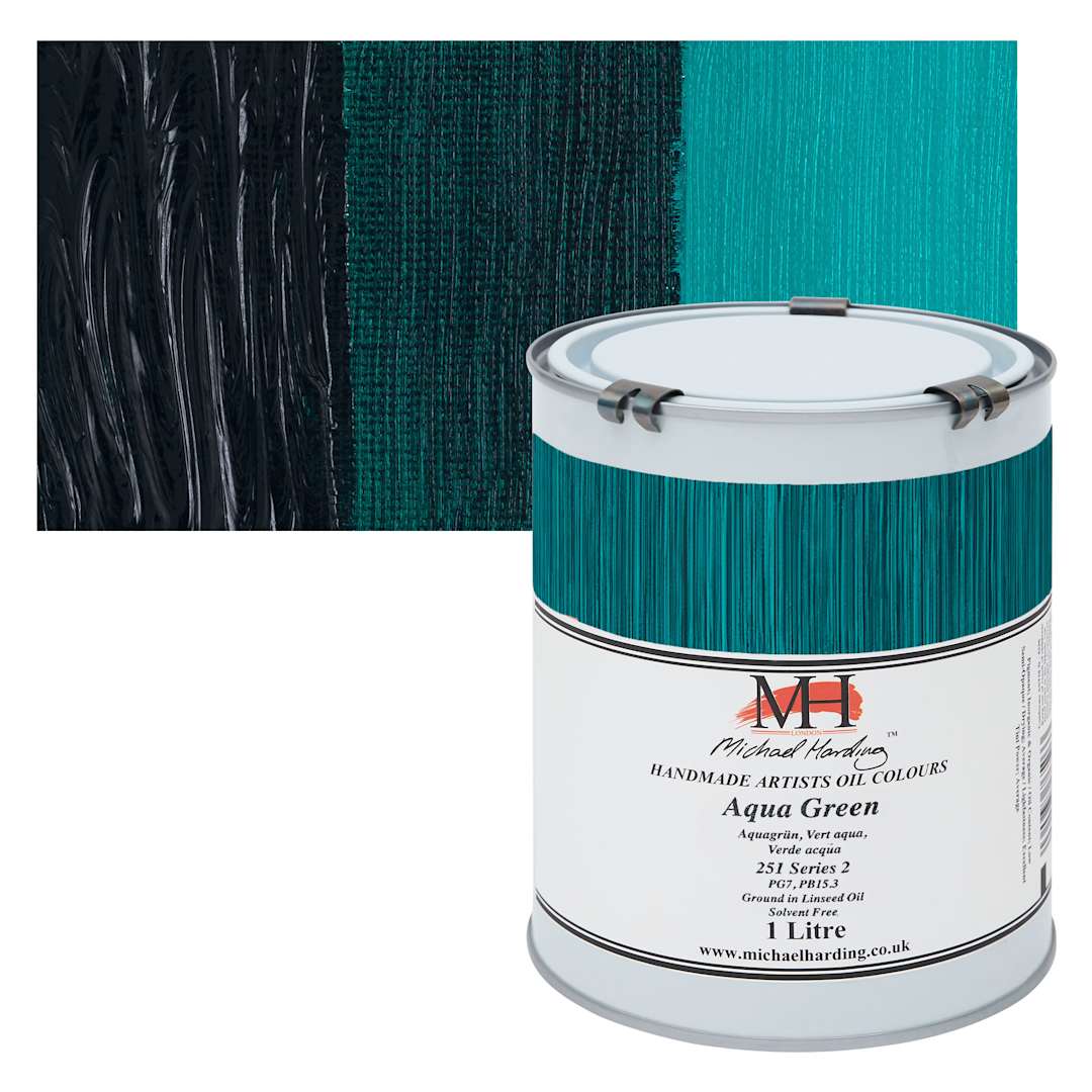 Open in modal - Michael Harding Artists Oil Color - Aqua Green, 1 Liter can and swatch
