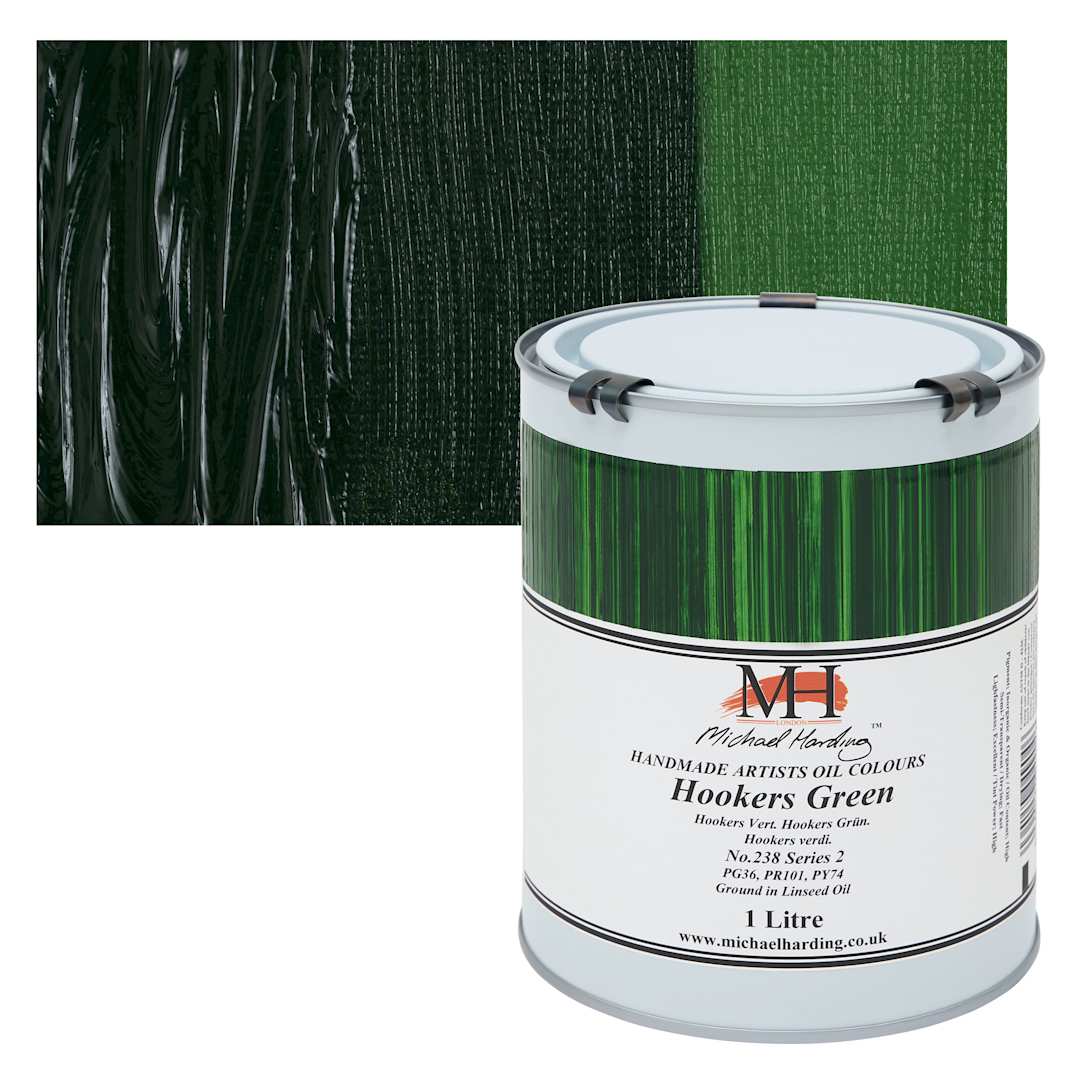 Open in modal - Michael Harding Artists Oil Color - Hookers Green, 1 Liter can and swatch