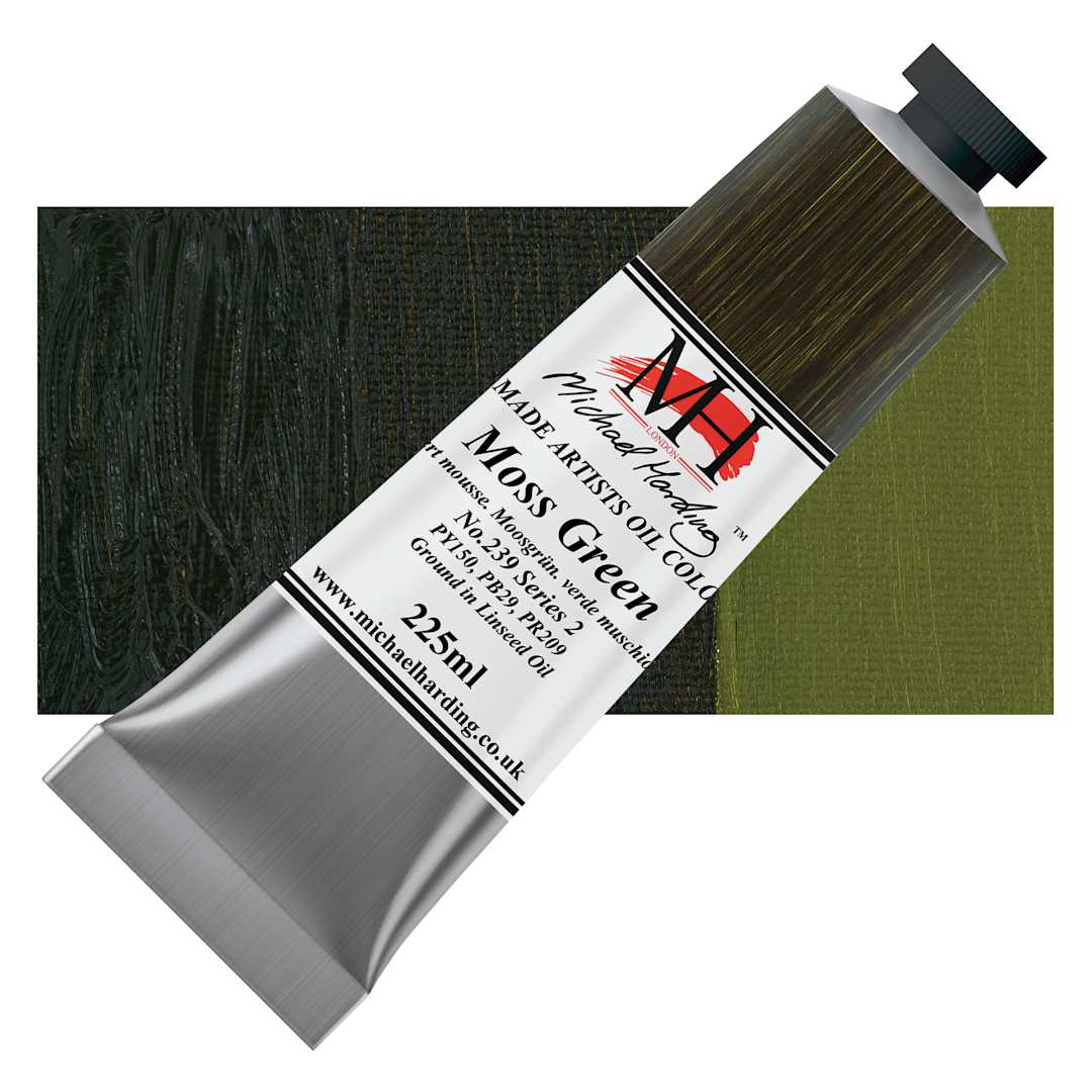 Open in modal - Michael Harding Artists Oil Color - Moss Green, 225 ml tube and swatch