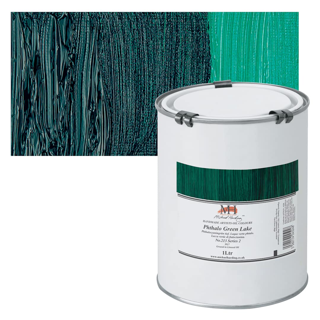 Open in modal - Michael Harding Artists Oil Paint - Phthalo Green Lake, 1 Liter and swatch