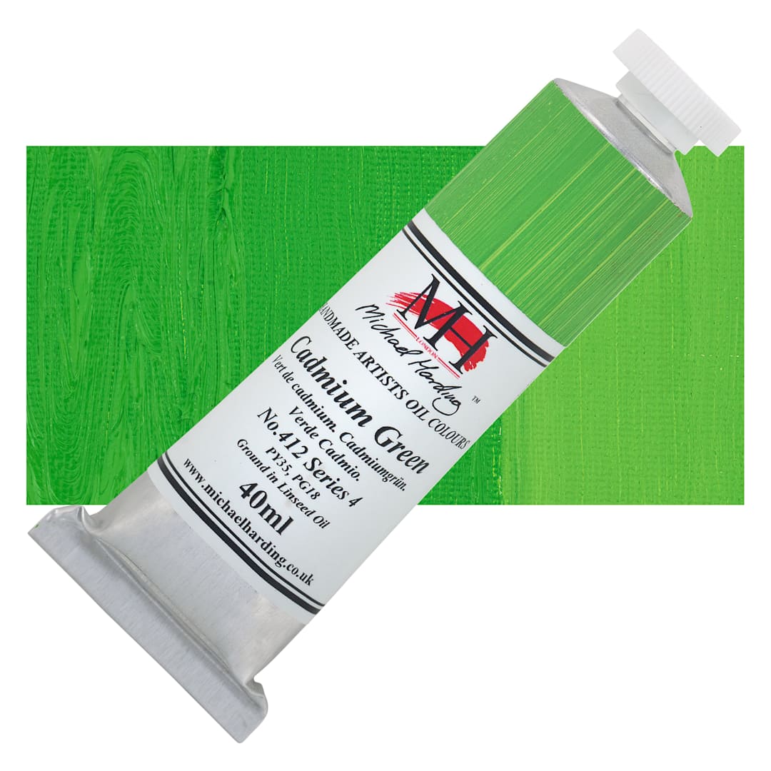 Open in modal - Michael Harding Artists Oil Color - Cadmium Green, 40 ml tube and swatch