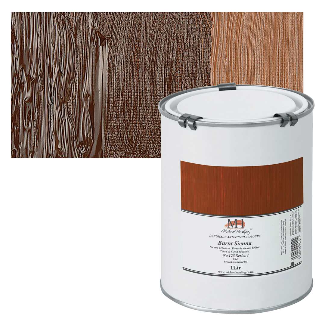 Open in modal - Michael Harding Artists Oil Paint - Burnt Sienna, 1 Liter and swatch