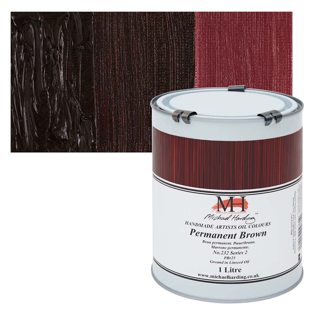 Open in modal - Michael Harding Artists Oil Color - Permanent Brown, 1 Liter can and swatch