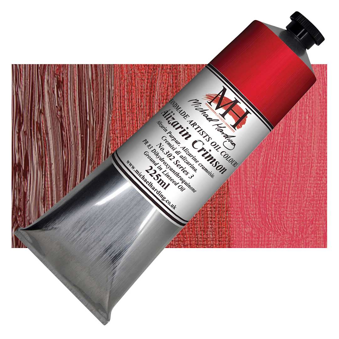 Open in modal - Michael Harding Artists Oil Paint - Alizarin Crimson, 225 ml tube and swatch