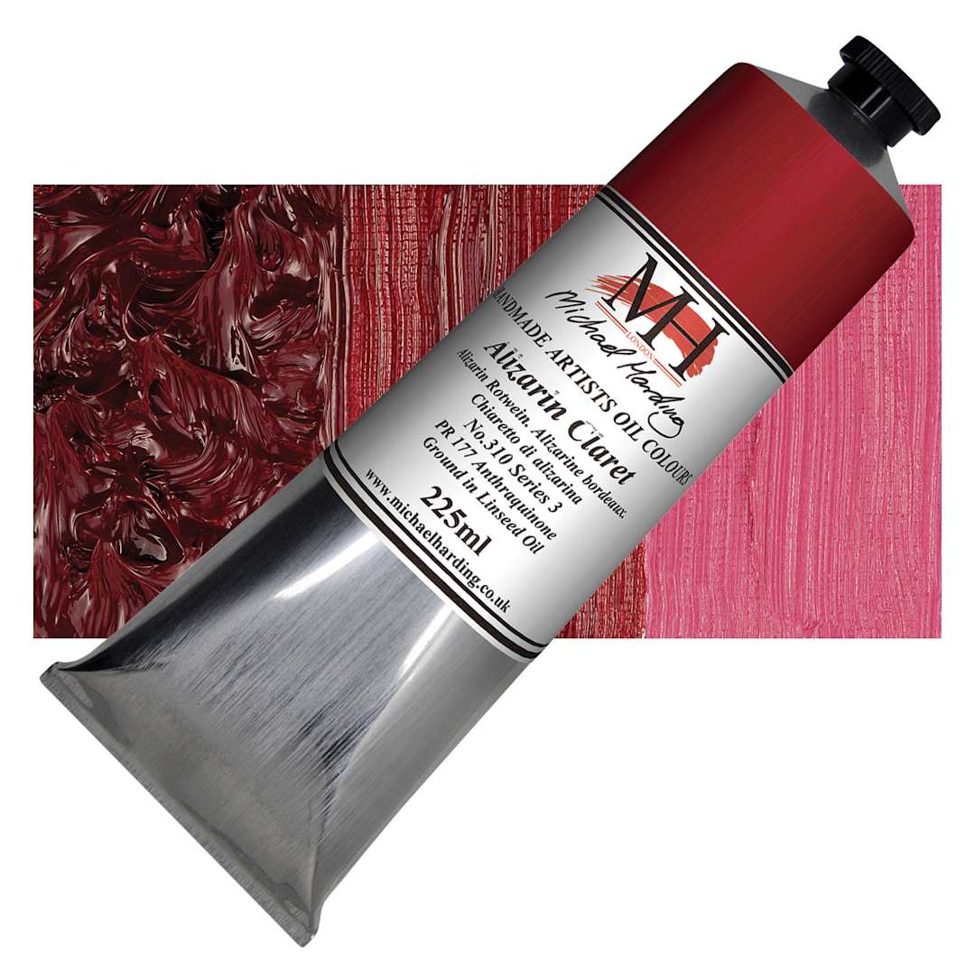 Open in modal - Michael Harding Artists Oil Paint - Alizarin Claret, 225 ml tube and swatch