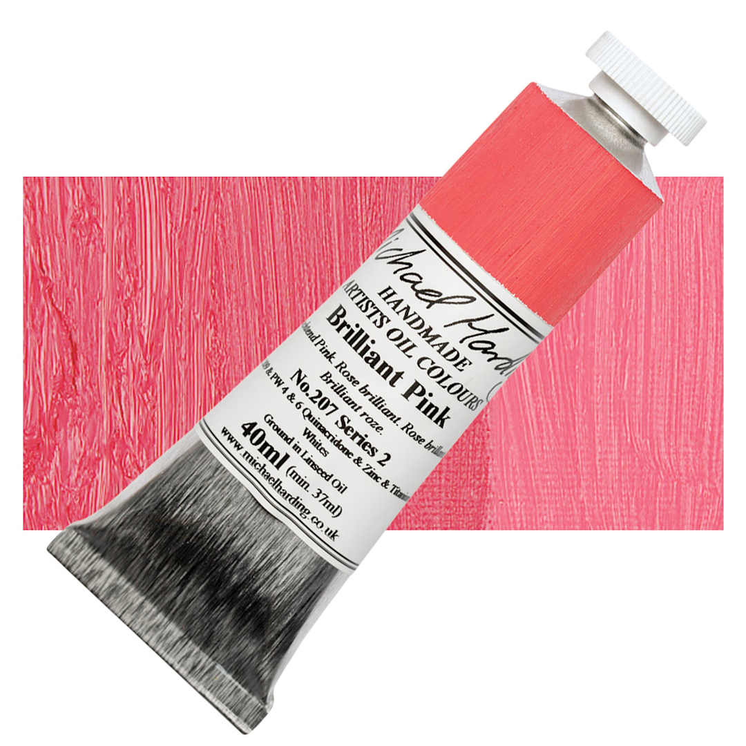 Open in modal - Michael Harding Artists Oil Paint - Brilliant Pink, 40 ml tube and swatch