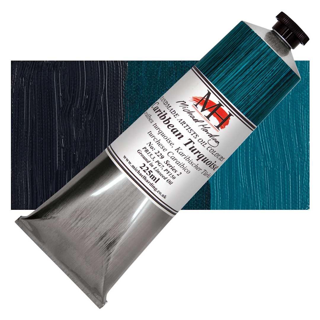 Open in modal - Michael Harding Artists Oil Paint - Caribbean Turquoise, 225 ml tube and swatch