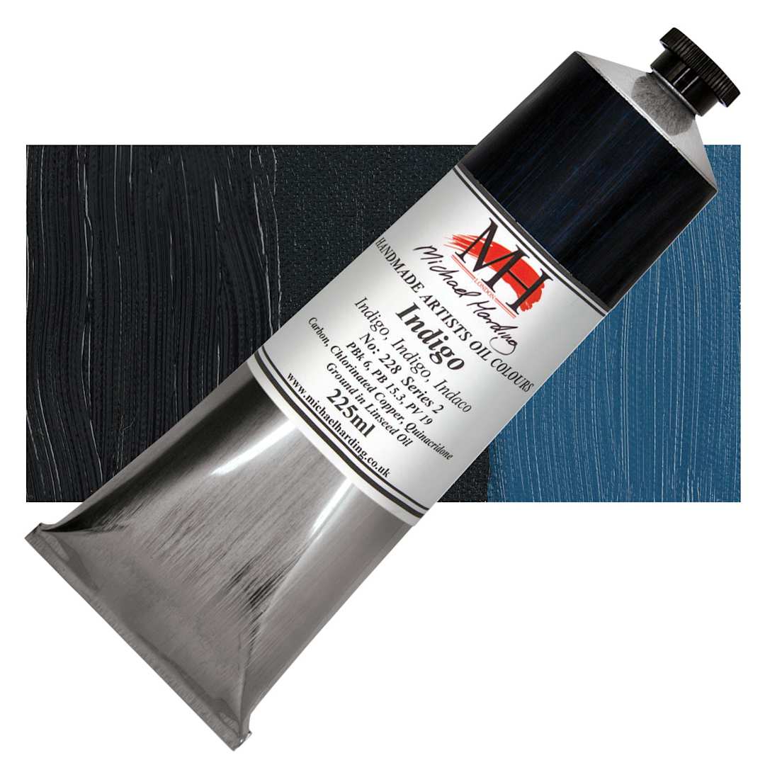 Open in modal - Michael Harding Artists Oil Paint - Indigo, 225 ml tube and swatch