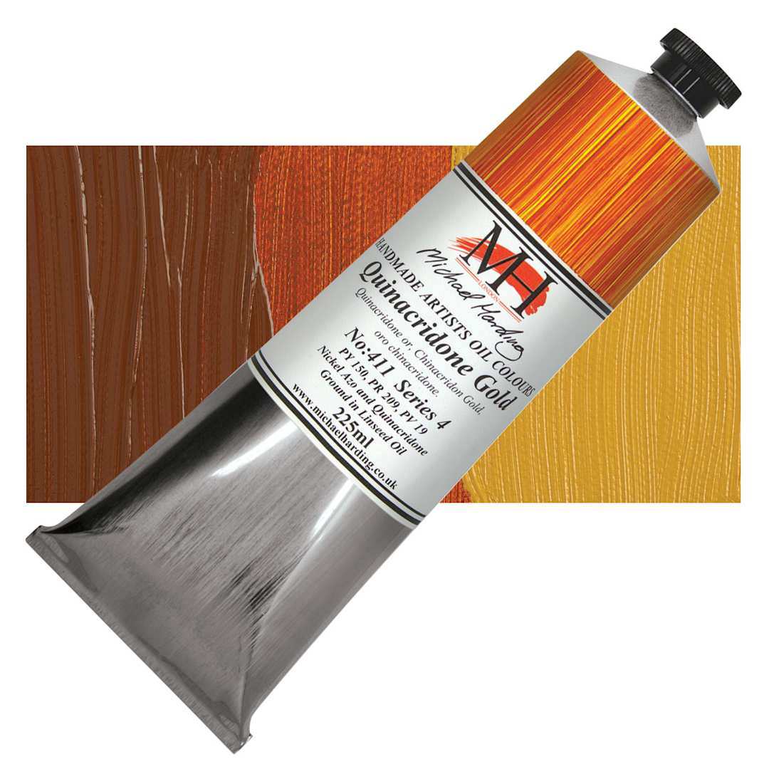 Open in modal - Michael Harding Artists Oil Paint - Quinacridone Gold, 225 ml tube and swatch